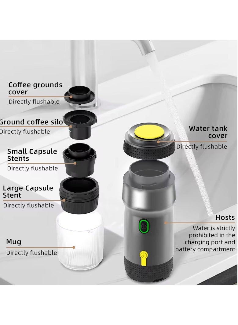 Portable Espresso Coffee Machine with 20Bar Extraction System, Cordless Heating with Rechargeable 7500mah Battery - Car Coffee Maker for NES Capsules, DG Capsules & Coffee Powder Cartridges (Silver) - Image 3