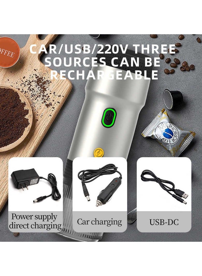 Portable Espresso Coffee Machine with 20Bar Extraction System, Cordless Heating with Rechargeable 7500mah Battery - Car Coffee Maker for NES Capsules, DG Capsules & Coffee Powder Cartridges (Silver) - Image 4