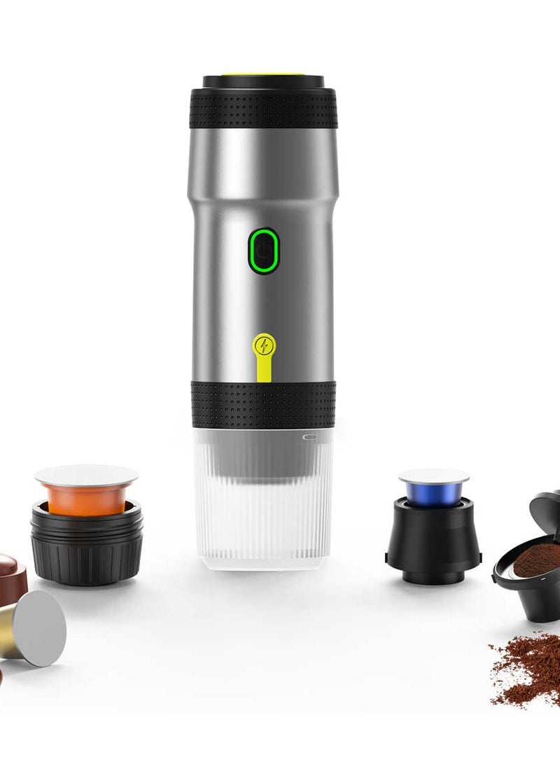 Portable Espresso Coffee Machine with 20Bar Extraction System, Cordless Heating with Rechargeable 7500mah Battery - Car Coffee Maker for NES Capsules, DG Capsules & Coffee Powder Cartridges (Silver) - Image 1