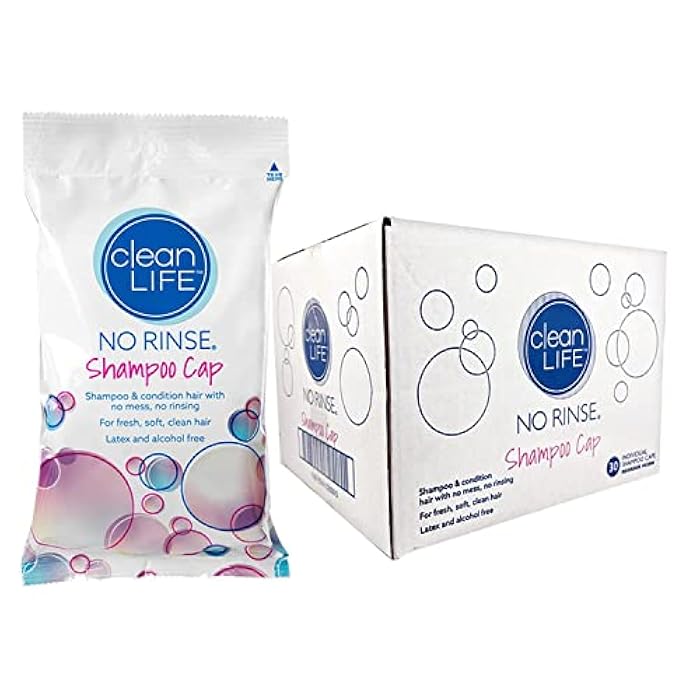 No Rinse Cleanlife Products No-Rinse Shampoo Cap (30 Pack) - Waterless, Rinseless Hair Washing and Conditioning Shower Caps for Bathing Elderly, Bedridden, Hospital Patients - Disposable, Hypoallergenic - Image 1