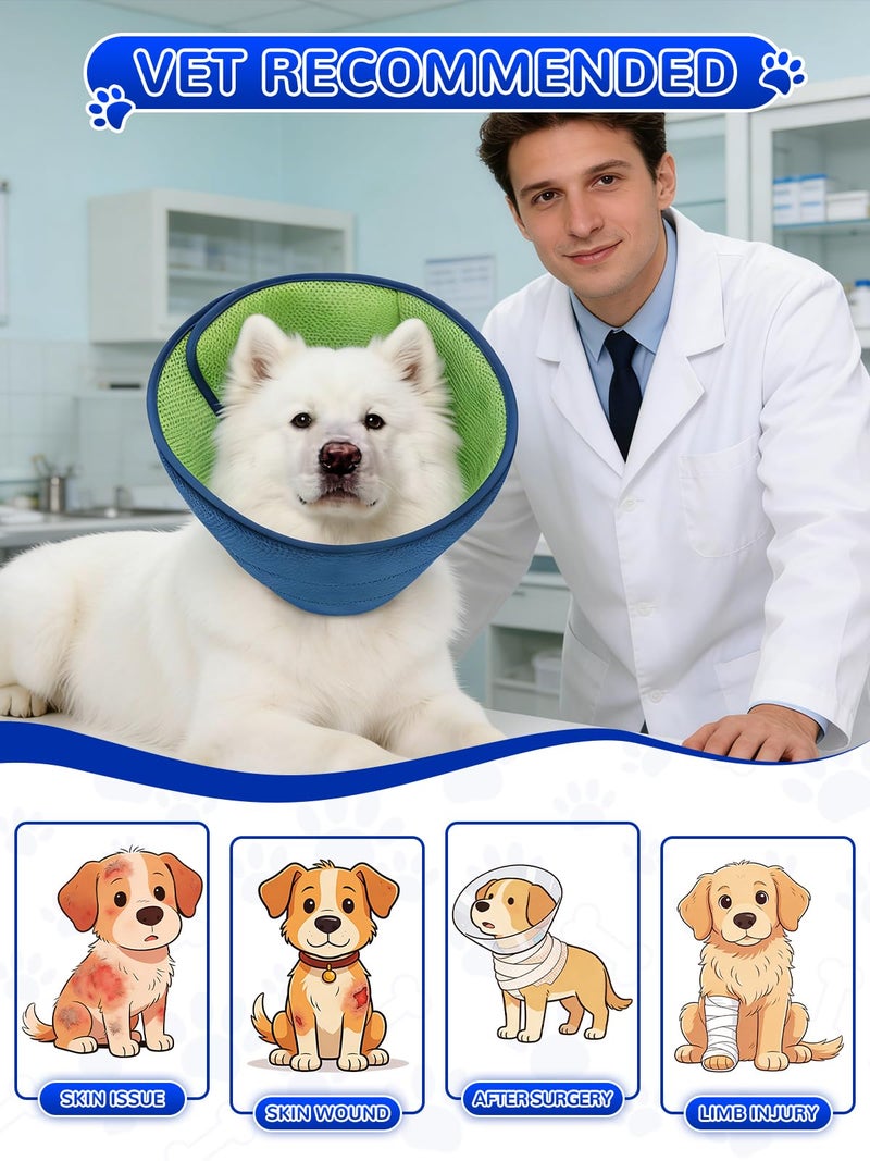Runlight Dog Cone Collar Alternative,Comfortable Cones for Medium Large Dogs to Stop Licking After Surgery,Adjustable Comfy Cones, Comfortable Fabric Elizabethan Collars (Green Blue, L) - Image 4