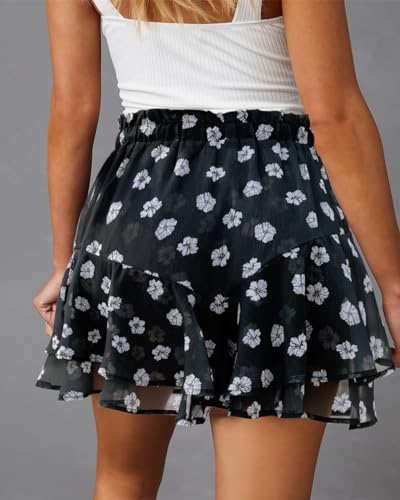 Aoudery Flowy Shorts for Women Casual Boho Floral Skorts Ruffle Mini Skirts Running Tennis Butterfly Chiffon Shorts- Floral White XL - Image 2