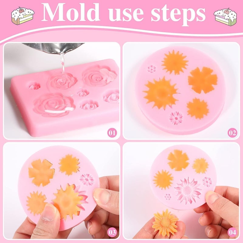 Skytail 2 Pack Rose Dasiy Flower Silicone Candle Moulds for Chocolate Fondant Candy Cake Decoration Cupcake Topper Dessert Ice Cube Waxmelts Soap Floral Carnation Resin Clay Craft Jewelry Molds - Image 3