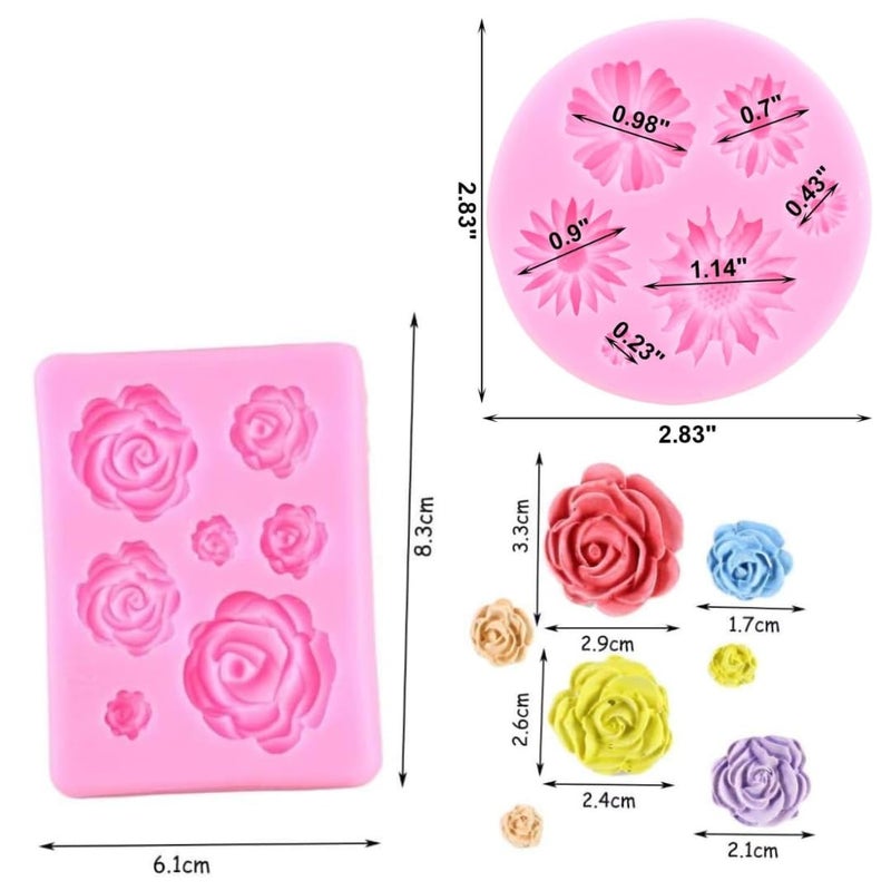 Skytail 2 Pack Rose Dasiy Flower Silicone Candle Moulds for Chocolate Fondant Candy Cake Decoration Cupcake Topper Dessert Ice Cube Waxmelts Soap Floral Carnation Resin Clay Craft Jewelry Molds - Image 2