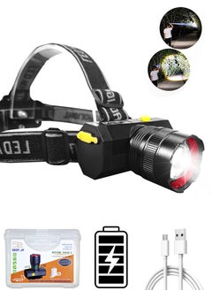 Generic USB Rechargeable Headlamp, Led Flashlight, Zoom Camping Headlamp, Outdoor Emergency Lighting, Built-In 18650 Lithium Battery, 3 Lighting Modes, Waterproof, For Outdoor Camping, Running, Cycling, Adventure, Fishing  - Image 1