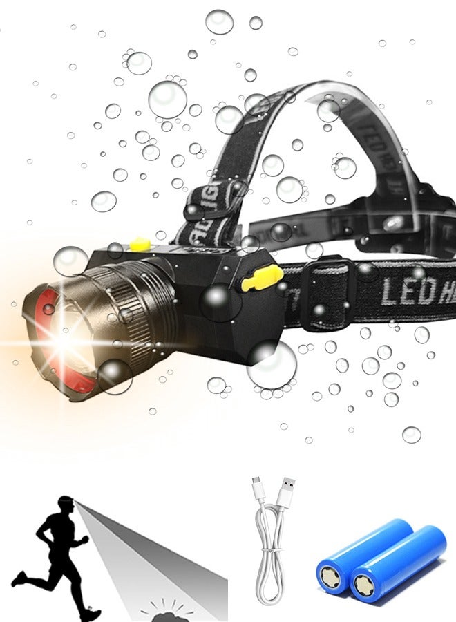 Waterproof LED Headlamp Super Bright Headlight Zoom Flashlight for Head  3 Modes Camping Lamp Built-In 18650 Battery, For Running, Cycling, Adventure, Fishing  - Image 1