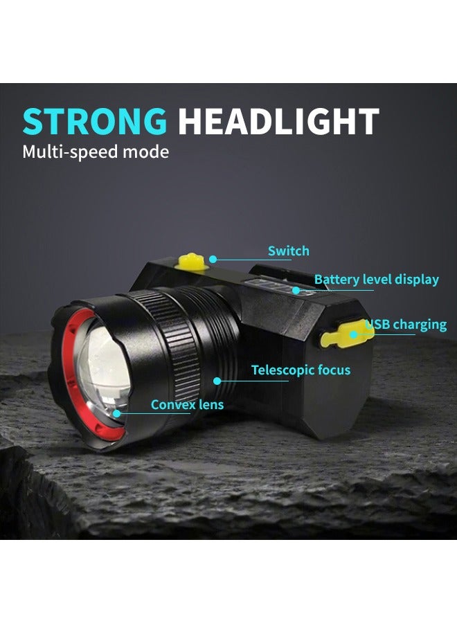 Waterproof LED Headlamp Super Bright Headlight Zoom Flashlight for Head  3 Modes Camping Lamp Built-In 18650 Battery, For Running, Cycling, Adventure, Fishing  - Image 5