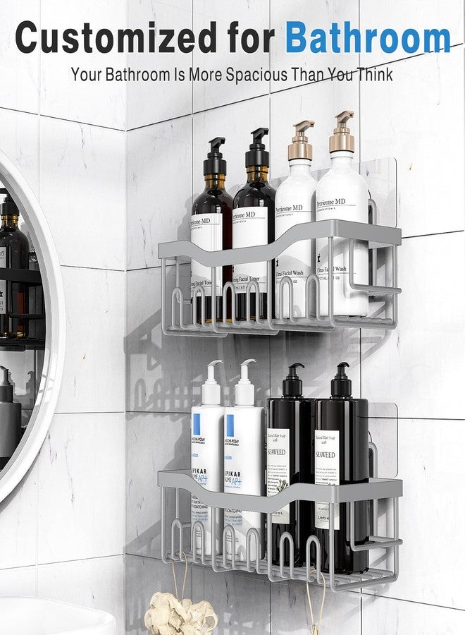 عدل مجموعة منظم دش من قطعتين من إيوديل، منظم دش لاصق لتخزين مستلزمات الحمام وديكور المنزل، منظم وتخزين للمطبخ، لا يحتاج إلى حفر، منظم رفوف حمام من الفولاذ المقاوم للصدأ، أطقم ديكور الحمام - Image 2