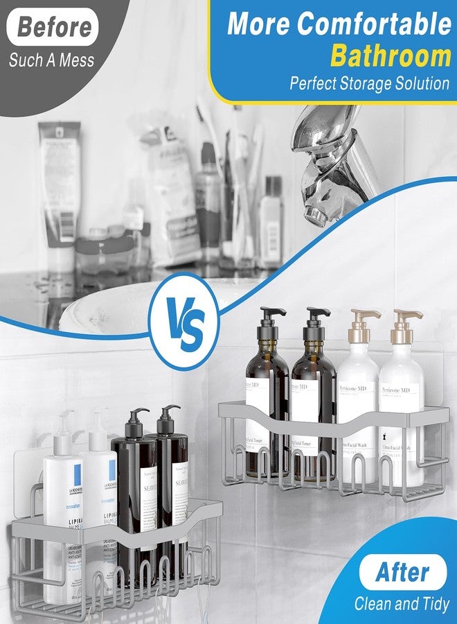 عدل مجموعة منظم دش من قطعتين من إيوديل، منظم دش لاصق لتخزين مستلزمات الحمام وديكور المنزل، منظم وتخزين للمطبخ، لا يحتاج إلى حفر، منظم رفوف حمام من الفولاذ المقاوم للصدأ، أطقم ديكور الحمام - Image 3