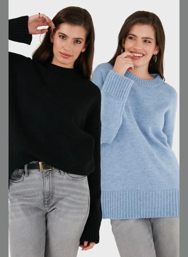 Lela Lela Regular Fit Crew Neck Basic 2-Pack Knitwear Sweater Women's SWEATER 4616213S2