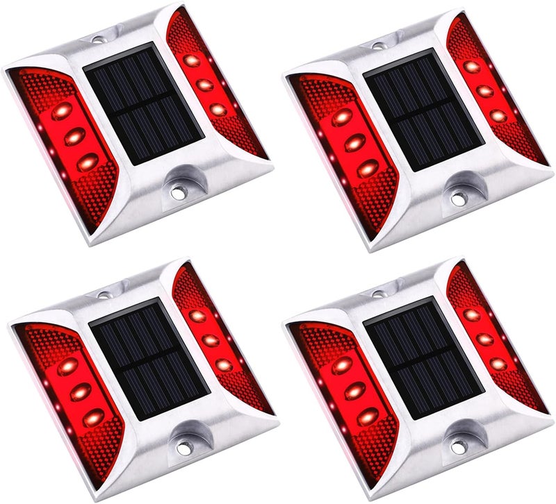 kh Solar Road Stud Light Road Reflector Waterproof 6 LED Solar Powered Blinker Light for Anti-diecast Aluminum Deck Lights for Driveway, Dock, Markers, Step, Staircase, Garden (Pack of 4) - Image 1