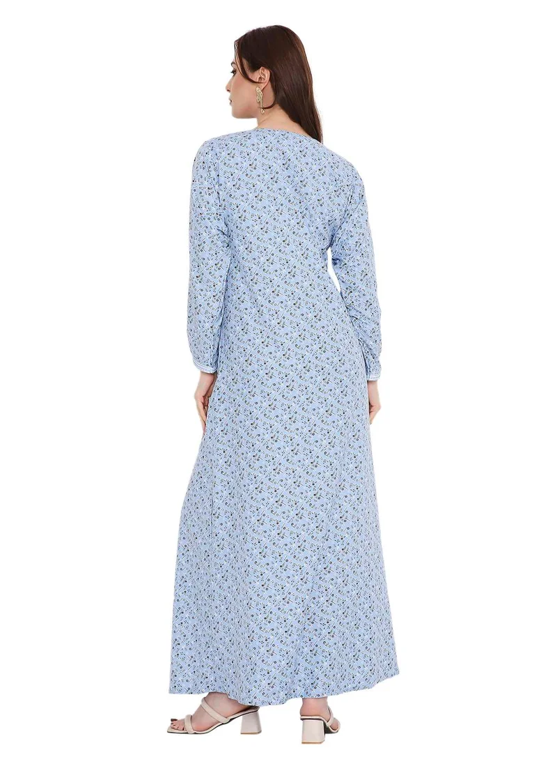 HANA & SARA elegant thread embroidery with tiny prints and buttoned styled arabic kaftan jalabiya dresses