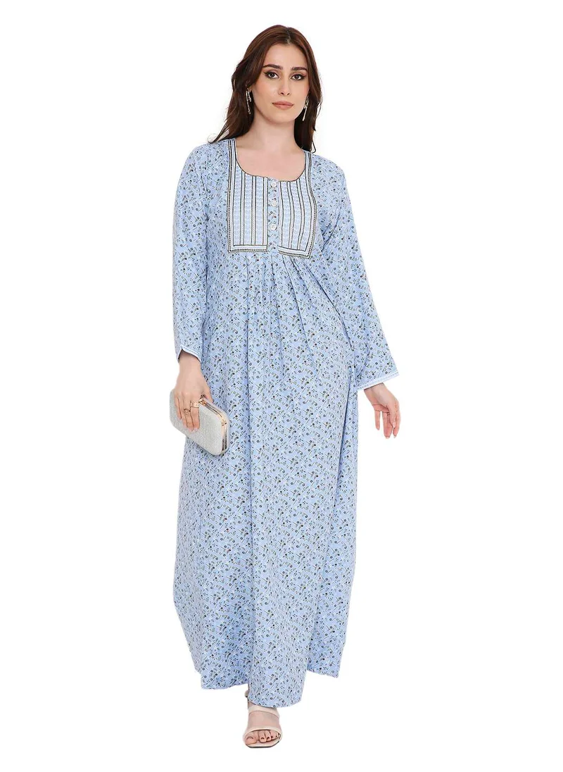 HANA & SARA elegant thread embroidery with tiny prints and buttoned styled arabic kaftan jalabiya dresses