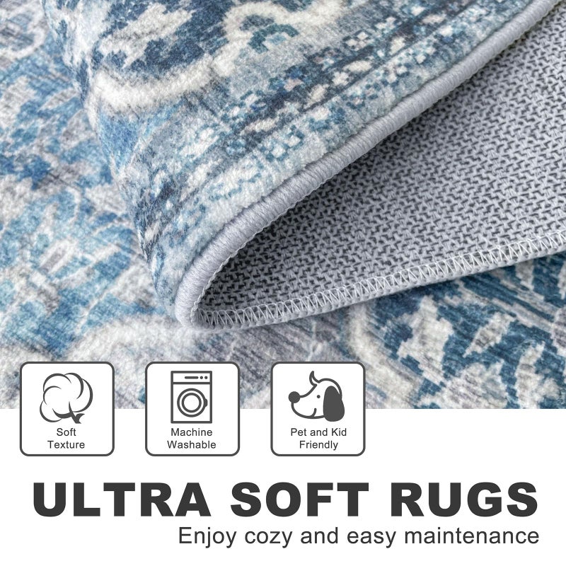 KILOCOCO 2x3 Area Rug, Moroccan Super Soft Entryway Rugs Indoor Vintage Washable Rug Non-Slip Indoor Door Mat, Accent Print Faux Wool Throw Rug for Laundry Kitchen Bedroom Entrance, Blue/Multi - Image 4