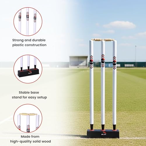 BOXCO Cricket Stump Set | 3 Wooden Wickets with 2 Bails, Stand & Protective Cover | Regular Size - Image 2