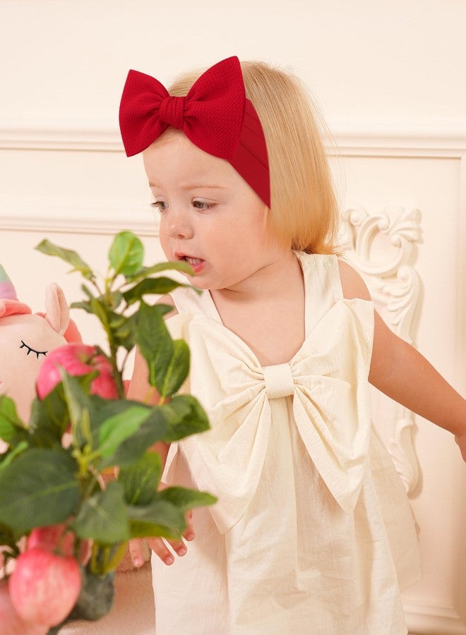 jollybows 3PCS Baby Bows Headbands Soft Nylon Baby Girl Headbands for Newborn Infant Toddler Kids Cute Bow Wide Hairbands Hair Accessories(White+Red+Pink) - Image 5