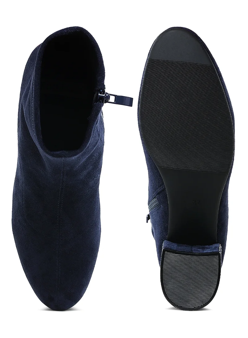 London Rag Rhinestones Embellished Block Heel Boots in Navy
