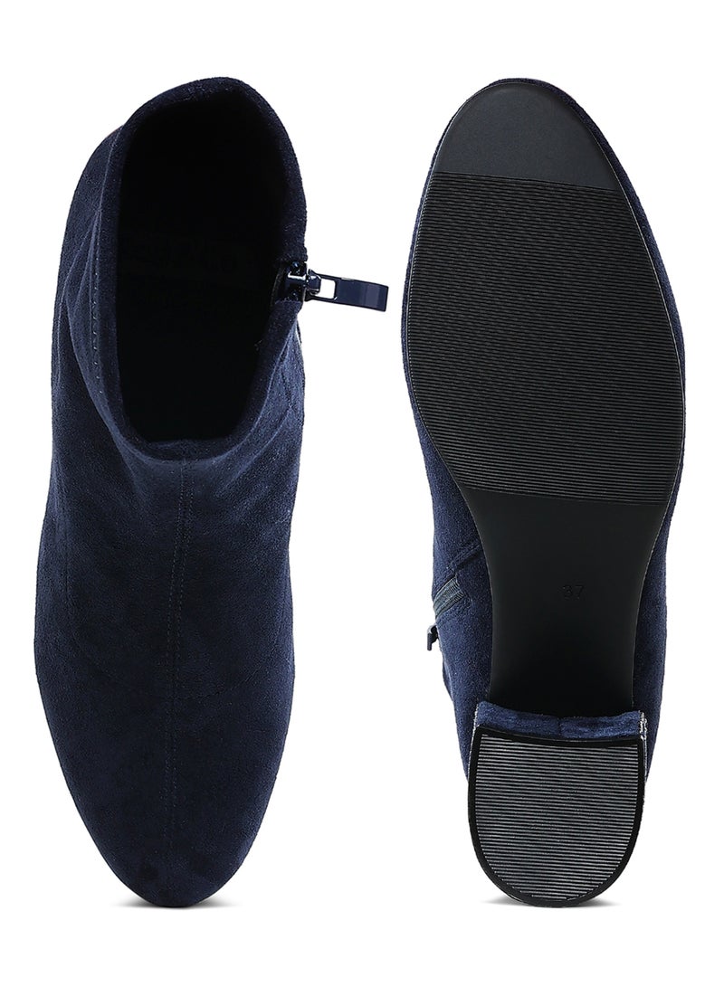 London Rag Rhinestones Embellished Block Heel Boots in Navy - Image 4