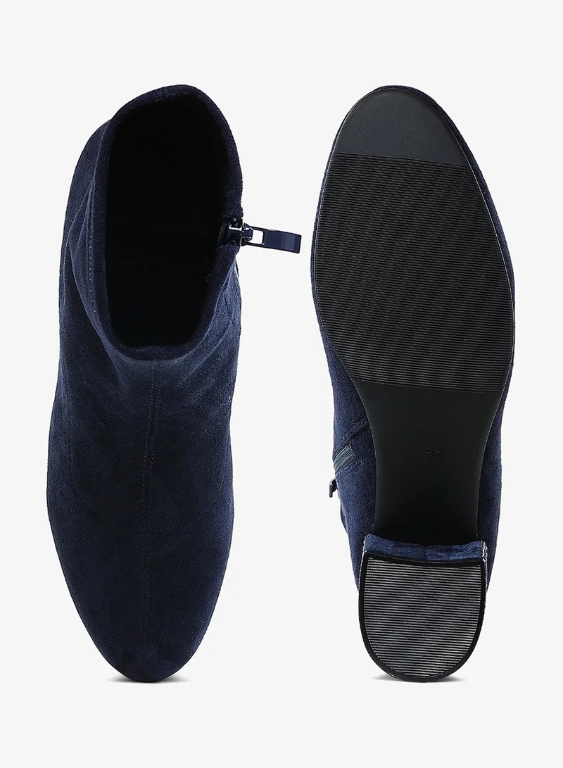 London Rag Rhinestones Embellished Block Heel Boots in Navy