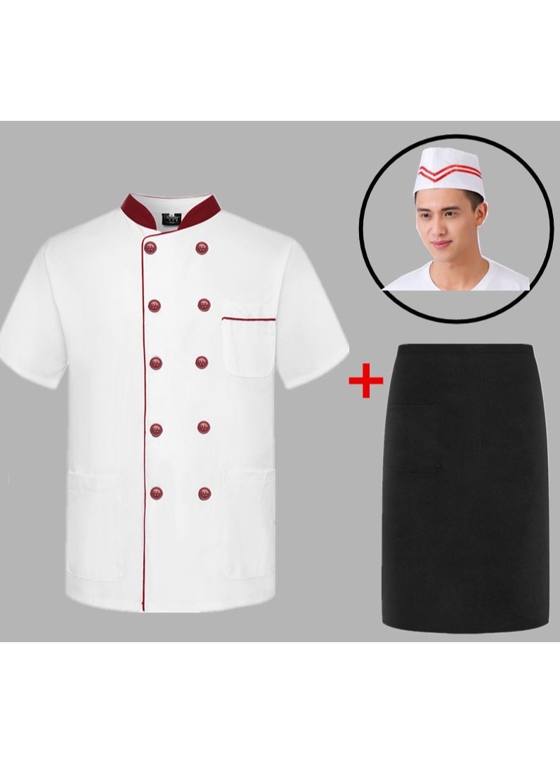 NIBEMINENT Unisex Stand Collar Short Sleeve Chef Uniform Line Decor Double Breasted Pocket Restaurant Bakery Waiter Uniform Cooking Tops  - Image 1
