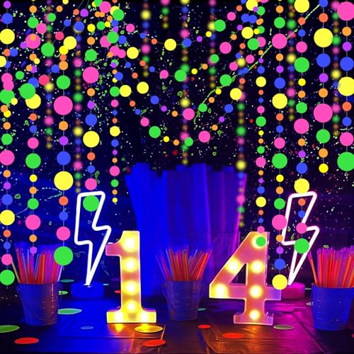 WELITTCON 120feet UV Round Dot Paper Neon Garland Neon Streamers Decorations UV Reactive Black Light Party Favors Glow in The Dark Party Supplies for Wedding Birthday Garlands - Image 2