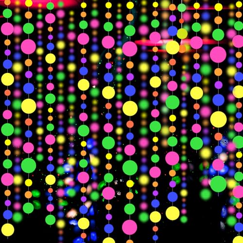 WELITTCON 120feet UV Round Dot Paper Neon Garland Neon Streamers Decorations UV Reactive Black Light Party Favors Glow in The Dark Party Supplies for Wedding Birthday Garlands - Image 1