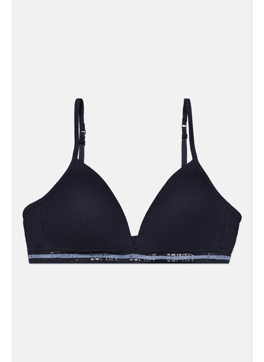 ESPRIT Women Ribbed Lightly Padded Triangle Bra, Navy Blue  - Image 1
