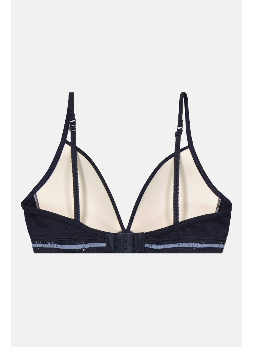 ESPRIT Women Ribbed Lightly Padded Triangle Bra, Navy Blue  - Image 2