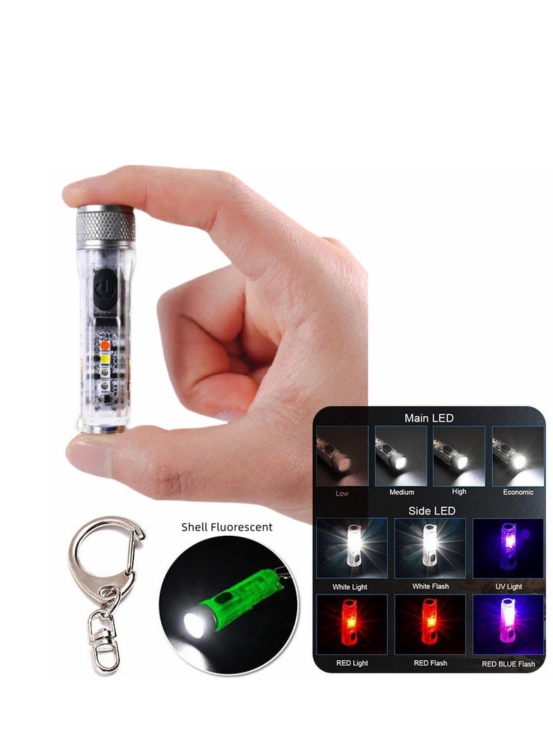 Mini Outdoor Camping Searchlight TYPE-C Rechargeable Mini Portable LED Flashlight Keychain Flashlight 11 Lighting Modes - Image 1