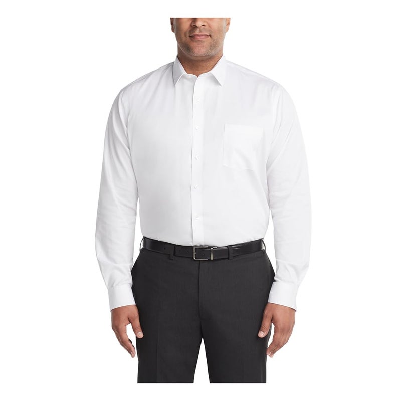 Van Heusen Men's Fit Dress Shirt Ultra Wrinkle Free Flex Collar Stretch (Big and Tall), White, 17.5" Neck 37"-38" Sleeve - Image 1