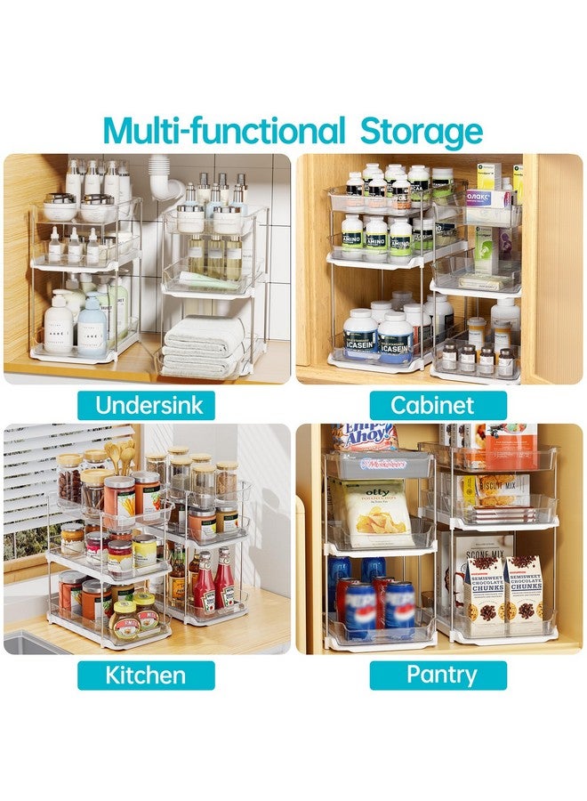 Delamu 2 Sets of 3-Tier Bathroom Under Sink Organizers and Storage, Multi-Purpose Stackable Pantry Organization and Storage, Pull Out Clear Kitchen Bathroom Cabinet Organizer with Movable Dividers - Image 4