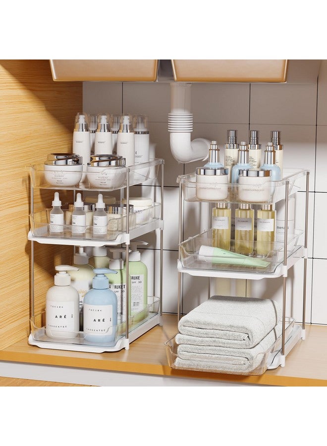 Delamu 2 Sets of 3-Tier Bathroom Under Sink Organizers and Storage, Multi-Purpose Stackable Pantry Organization and Storage, Pull Out Clear Kitchen Bathroom Cabinet Organizer with Movable Dividers - Image 1