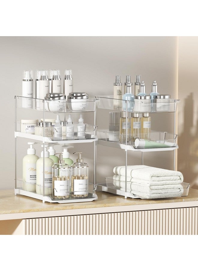 Delamu 2 Sets of 3-Tier Bathroom Under Sink Organizers and Storage, Multi-Purpose Stackable Pantry Organization and Storage, Pull Out Clear Kitchen Bathroom Cabinet Organizer with Movable Dividers - Image 2
