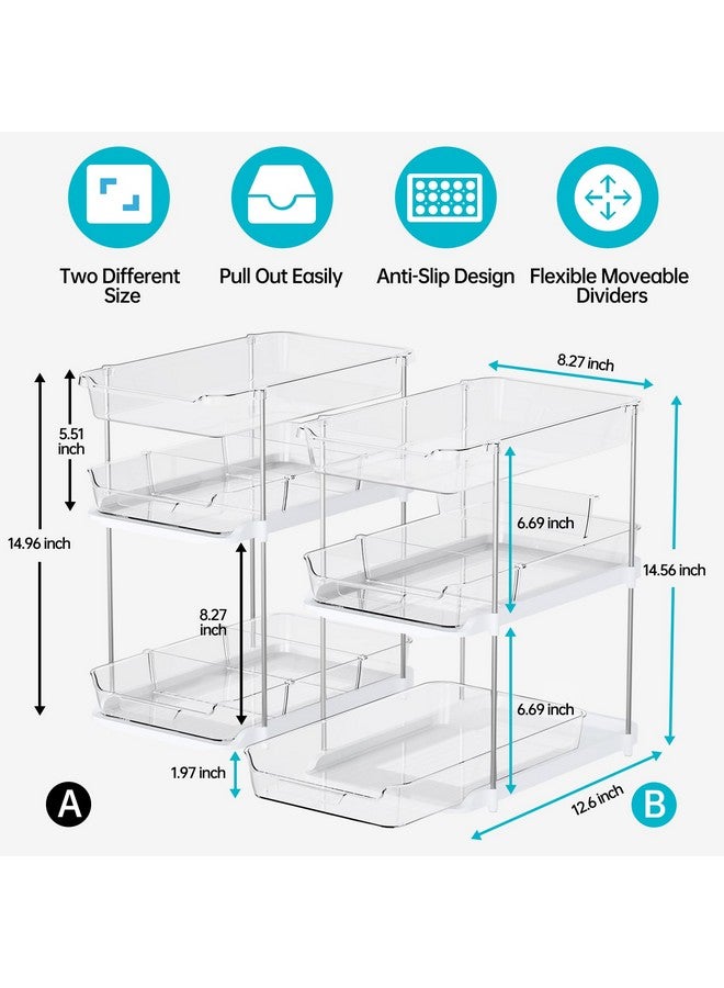 Delamu 2 Sets of 3-Tier Bathroom Under Sink Organizers and Storage, Multi-Purpose Stackable Pantry Organization and Storage, Pull Out Clear Kitchen Bathroom Cabinet Organizer with Movable Dividers - Image 3