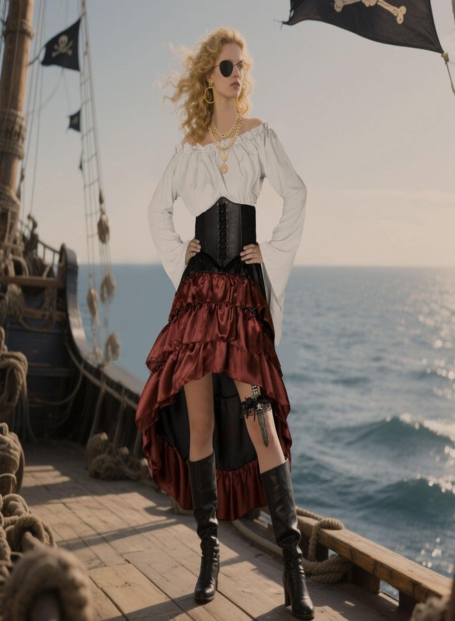 CICOCI Pirate Costume Women Outfits Renaissance Corset Steampunk Skirt Top Pirate Accessories Full Halloween Costume, White, M - Image 4