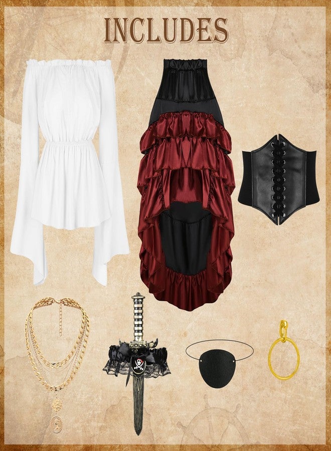 CICOCI Pirate Costume Women Outfits Renaissance Corset Steampunk Skirt Top Pirate Accessories Full Halloween Costume, White, M - Image 2