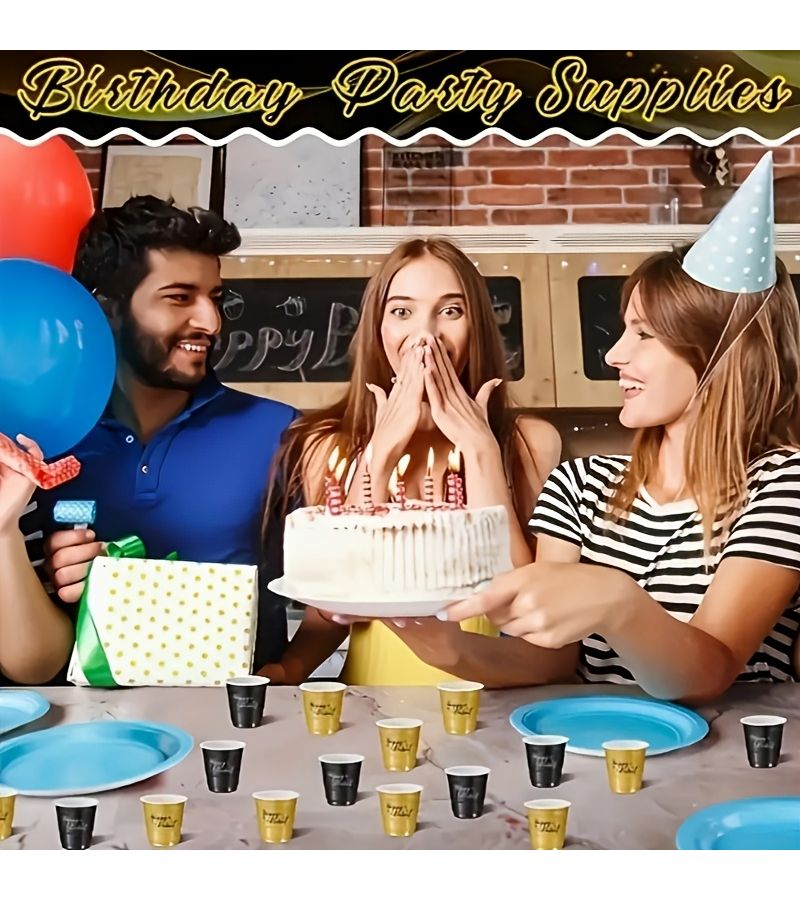 36 كأس صغير أسود وذهبي مع طباعة عيد ميلاد سعيد، سعة 2 أونصة من البلاستيك، لحفلات عيد الميلاد والمناسبات ذات الطابع الخاص - Image 4