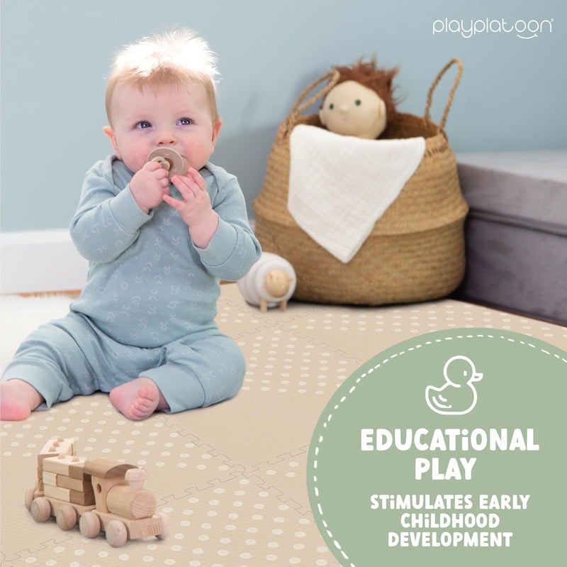 Play Platoon Large Baby Play Mat for Floor 9 Tile 72 x 72 in - Extra-Thick Interlocking Foam Tiles 24 x 24 in - Soft Puzzle Mats for Playroom - Neutral Playmat Rug for Kids - Triangle - Image 4
