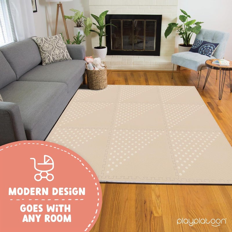 Play Platoon Large Baby Play Mat for Floor 9 Tile 72 x 72 in - Extra-Thick Interlocking Foam Tiles 24 x 24 in - Soft Puzzle Mats for Playroom - Neutral Playmat Rug for Kids - Triangle - Image 5