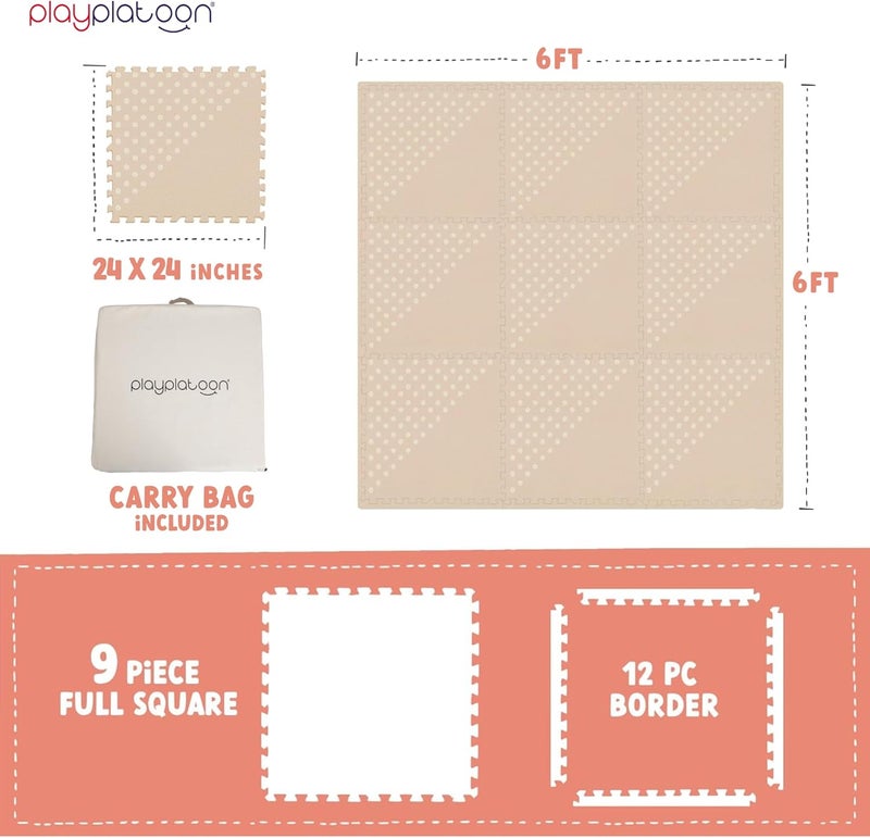 Play Platoon Large Baby Play Mat for Floor 9 Tile 72 x 72 in - Extra-Thick Interlocking Foam Tiles 24 x 24 in - Soft Puzzle Mats for Playroom - Neutral Playmat Rug for Kids - Triangle - Image 2
