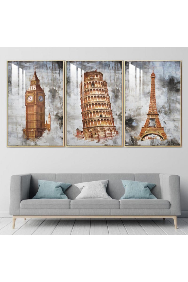 ماركتنا ثلاث لوحات جدارية خشبية بإطار وطبقة أكريليك شفافة - Image 1