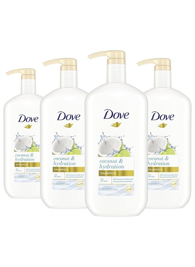 Dove شامبو الترا كير بجوز الهند والترطيب، عبوة من 4، لشعر جاف شامبو مع مزيج زيوت من جوز الهند، الجوجوبا واللوز الحلو 31 أونصة - Image 1