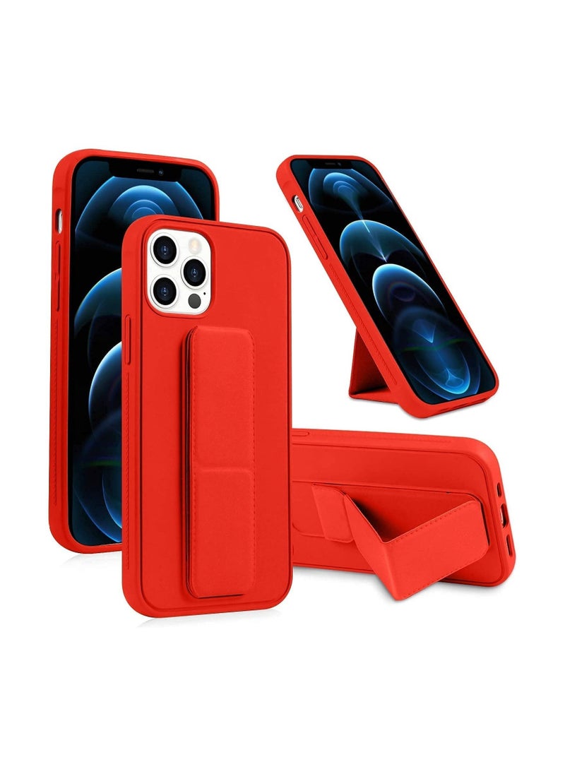 iPhone 13 pro 6.1" Case with Magnetic Stand & Holder, Premium Silicone Vertical & Horizontal Hand Strap and Grip and Multi Stand, Car Mount Kickstand Case Finger Strap Cover