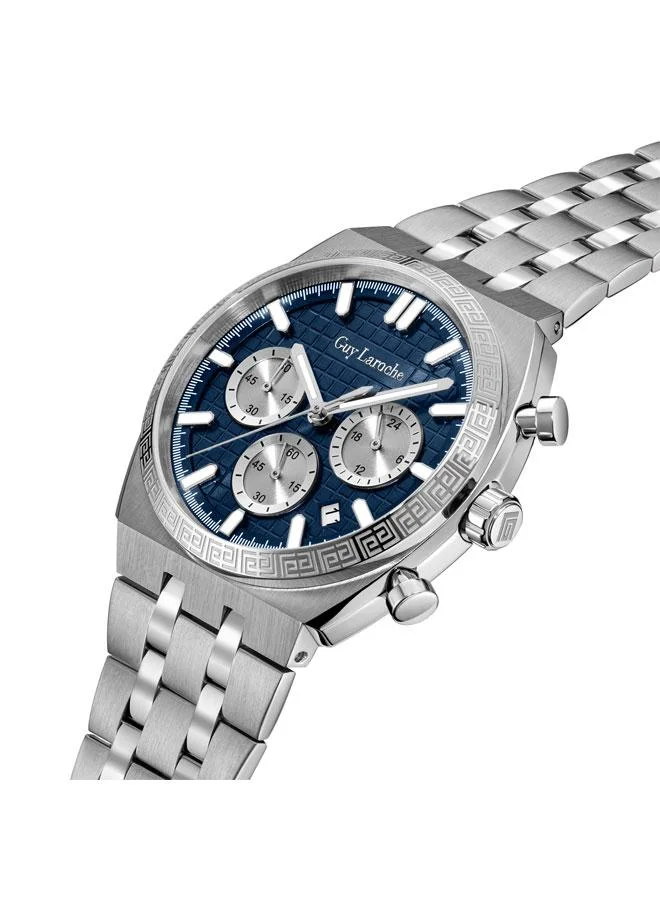 Guy Laroche Paul Blue Dial Silver Metal Bracelet Chronograph Watch for Men 41mm