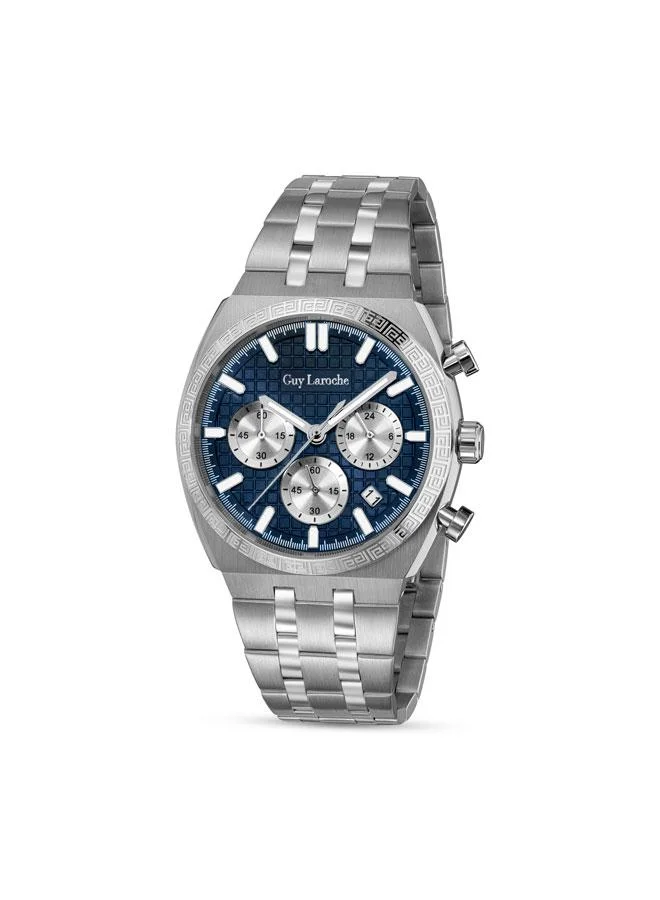 Guy Laroche Paul Blue Dial Silver Metal Bracelet Chronograph Watch for Men 41mm