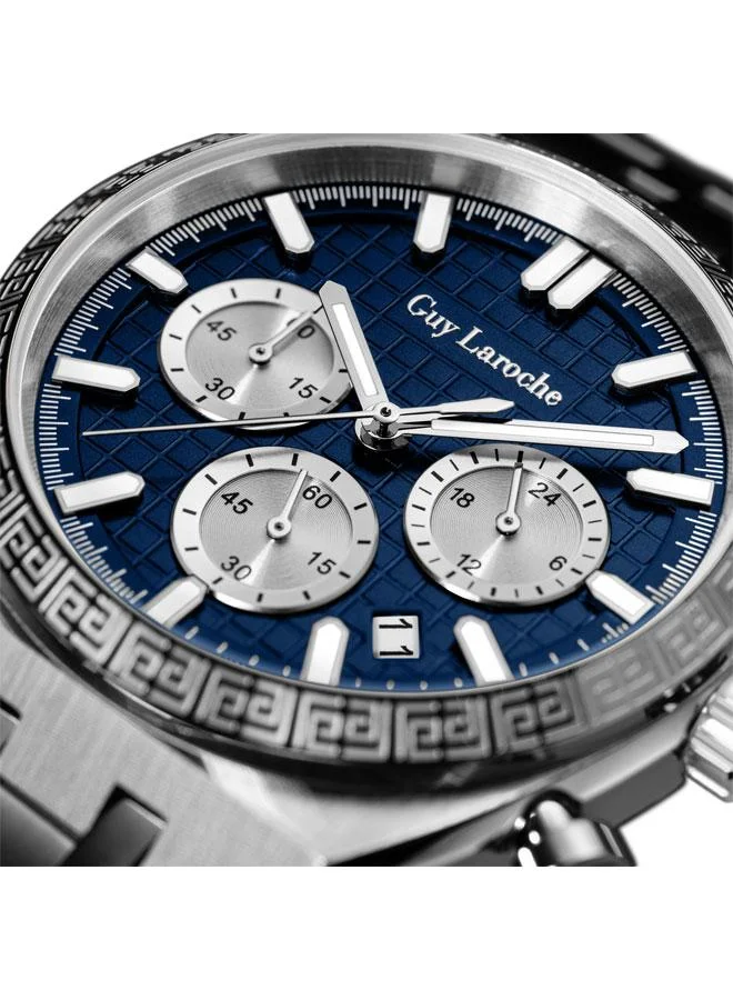 Guy Laroche Paul Blue Dial Silver Metal Bracelet Chronograph Watch for Men 41mm