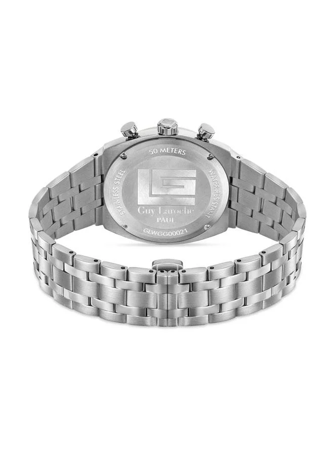 Guy Laroche Paul Blue Dial Silver Metal Bracelet Chronograph Watch for Men 41mm