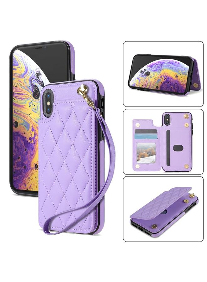 The Bros Case For iPhone X / XS Rhombic Dual Buckle Card Slots Phone Case with Lanyard