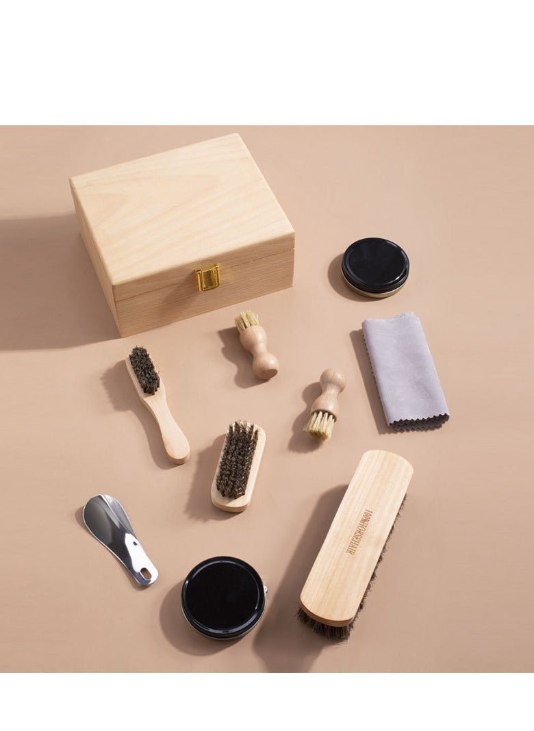Generic Wool Shoe Brush Set Beech Shine Shoes Maintenance and Care Set Shoe Polish Polish  - Image 2