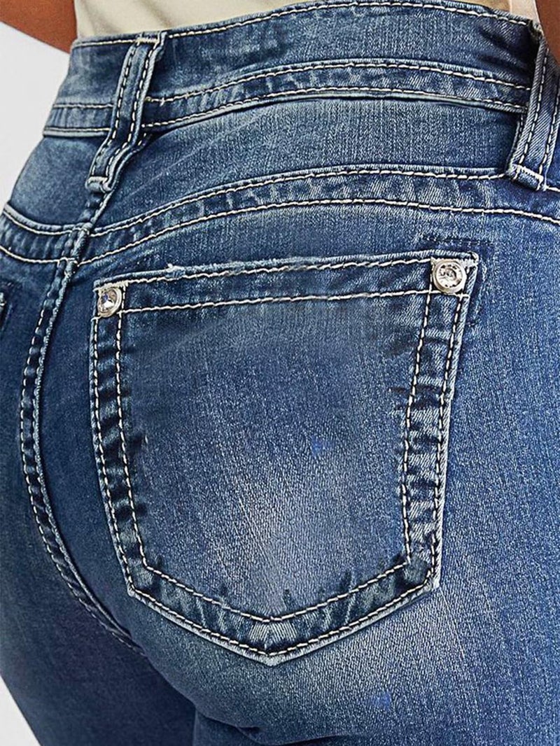Flamingals Women's Butt Lifting Skinny Leg Jeans Stretchy Tummy Control Mid Rise Denim Jeans Mid Blue L - Image 4